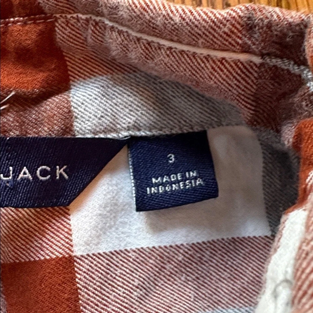 Janie and Jack sz 3 brown, white, and grey plaid button down flannel shirt